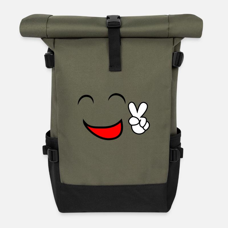 Smiley - Sac à dos roll top - olive/noir
