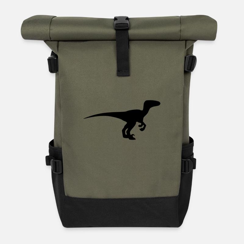 Dinosaurier Velociraptor - Rolltop Rucksack - Olive/Schwarz
