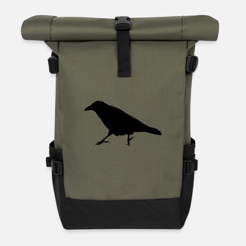 Krähe Rabe Silhouette - Rolltop Rucksack - Olive/Schwarz