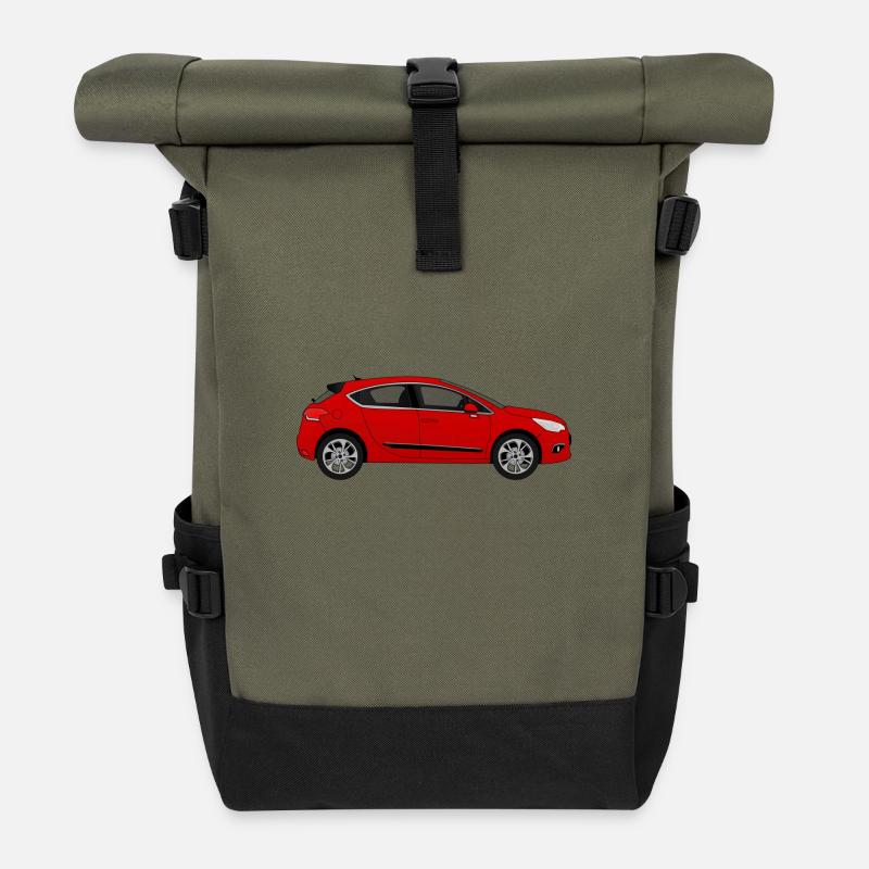 Rotes Auto - Rolltop Rucksack - Olive/Schwarz