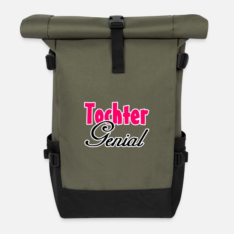 Tochter Genial Geschenk - Rolltop Rucksack - Olive/Schwarz