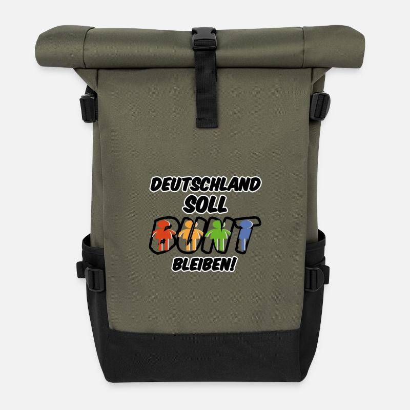 Buntes Deutschland Geschenk - Rolltop Rucksack - Olive/Schwarz