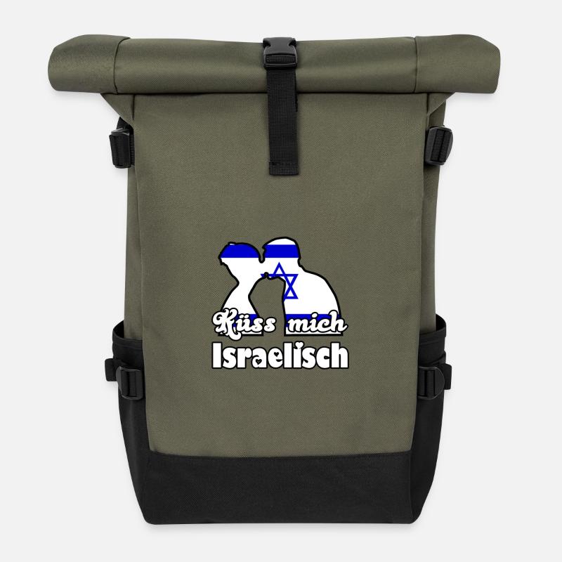 Küss mich Israelisch Geschenk - Rolltop Rucksack - Olive/Schwarz