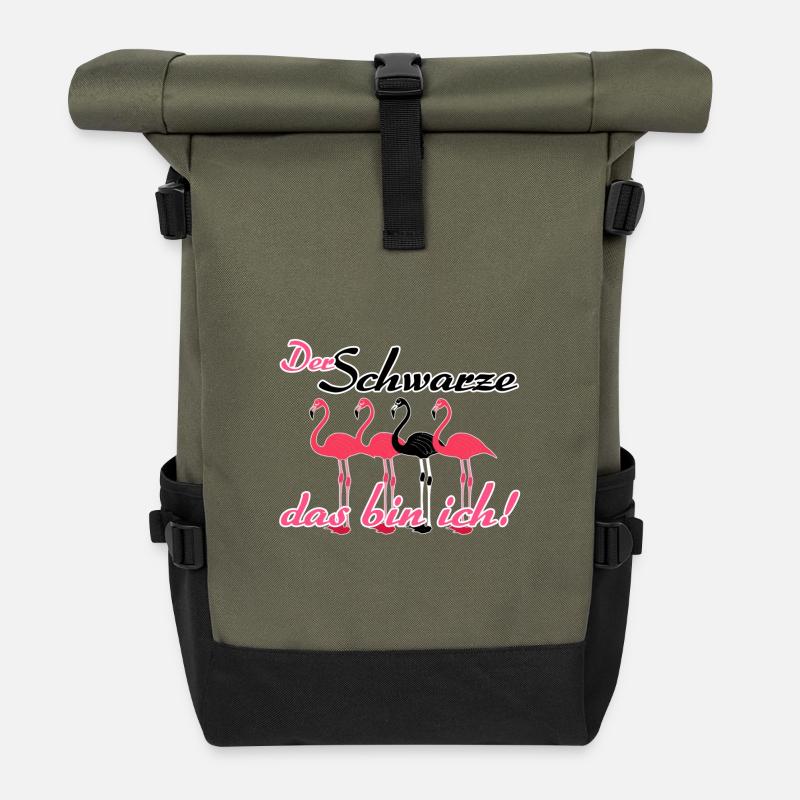 Schwarzer Flamingo, Fun, Tiere, Sprüche, Geschenk - Rolltop Rucksack - Olive/Schwarz