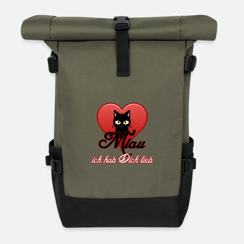 Miau Liebe Katzen, Tiere, Fun, Geschenk Sprüche - Rolltop Rucksack - Olive/Schwarz
