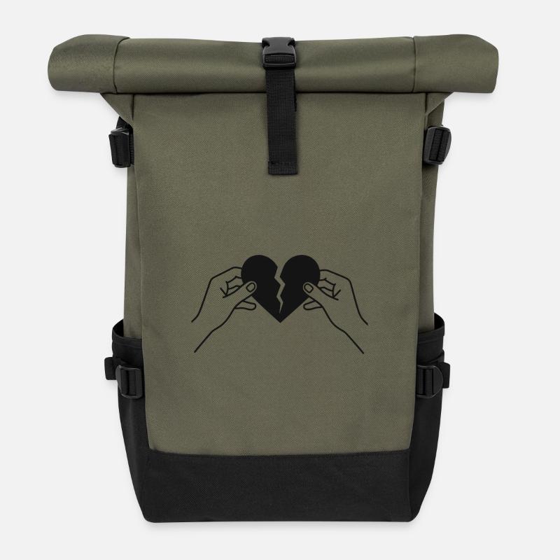 Gebrochenes Herz in den Händen - Rolltop Rucksack - Olive/Schwarz