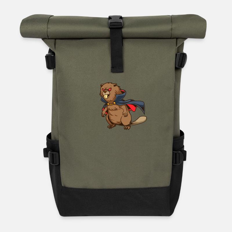 Monster Tiere - Vampir Biber - Rolltop Rucksack - Olive/Schwarz