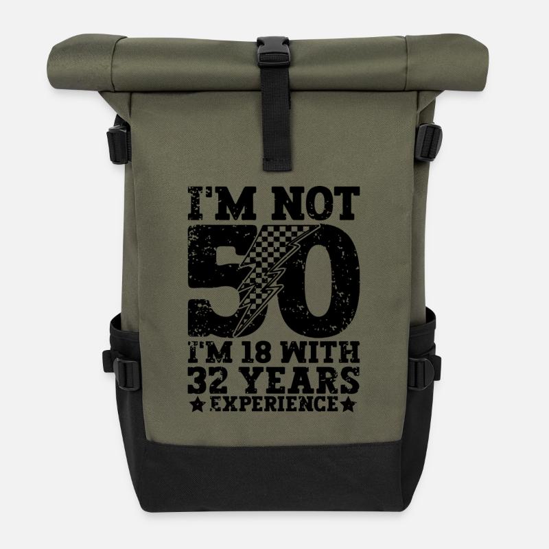 50th Birthday - Roll Top Backpack - olive/black