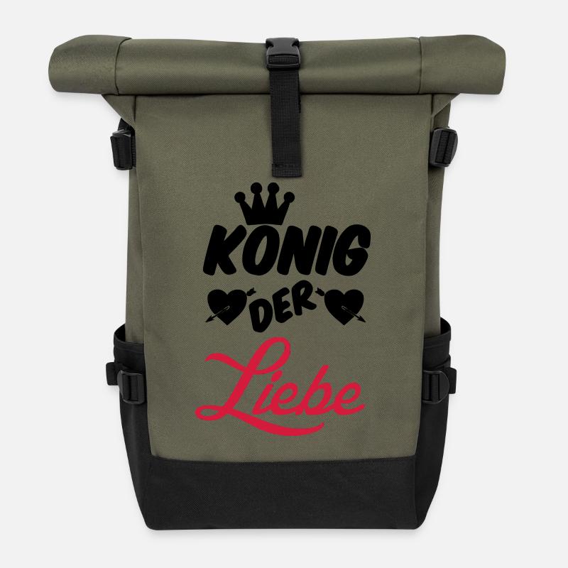König der Liebe Paar Valentinstag Geschenk - Rolltop Rucksack - Olive/Schwarz