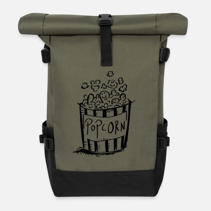 I Love Popcorn - Kino - Geschenk - Rolltop Rucksack - Olive/Schwarz