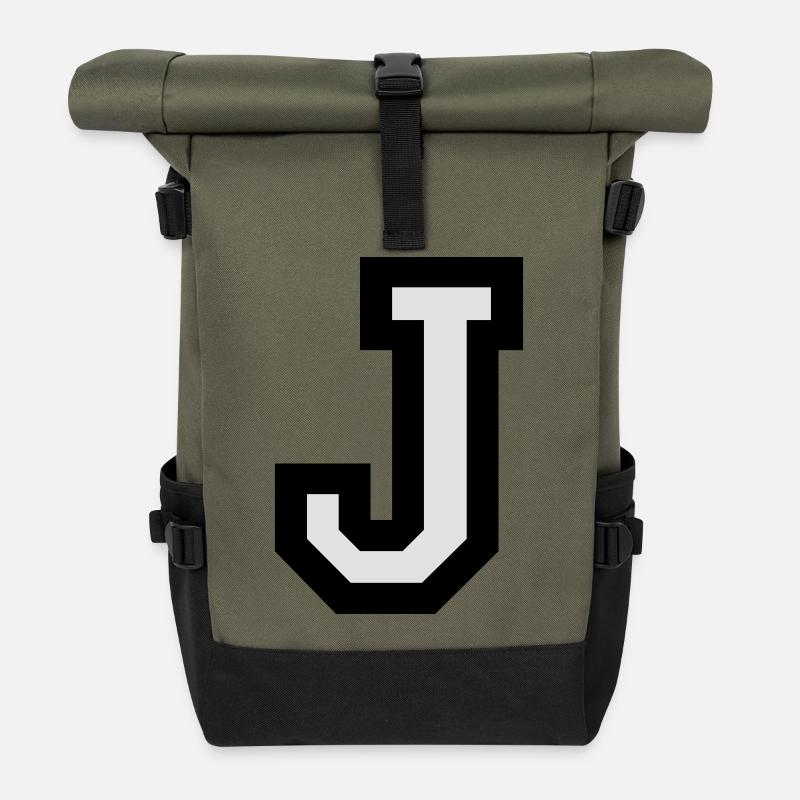 Buchstabe J - Rolltop Rucksack - Olive/Schwarz