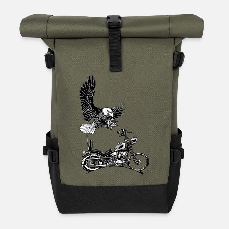 0906 eagle chopper knucklehead - Roll Top Backpack - olive/black