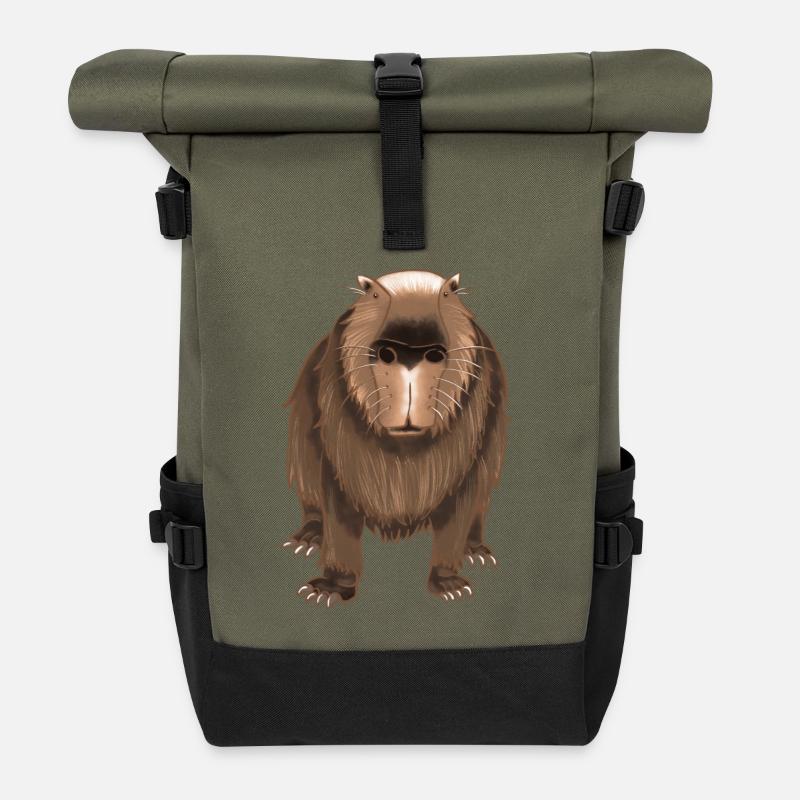 Lustige Capybara - Rolltop Rucksack - Olive/Schwarz
