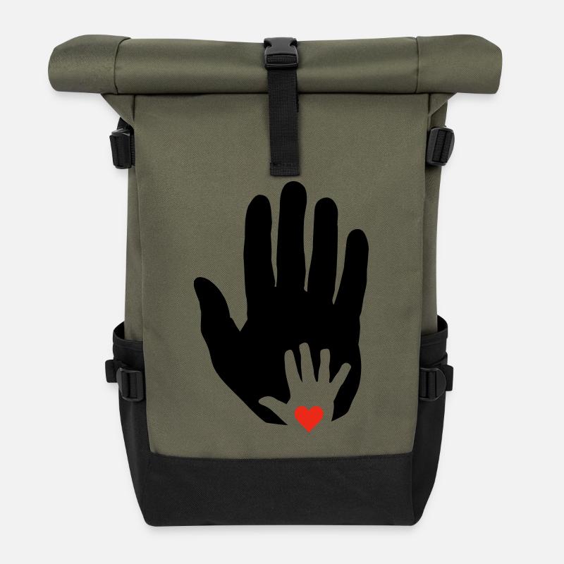 Cœur dans la main de bébé dans la main plus âgée! - Sac à dos roll top - olive/noir