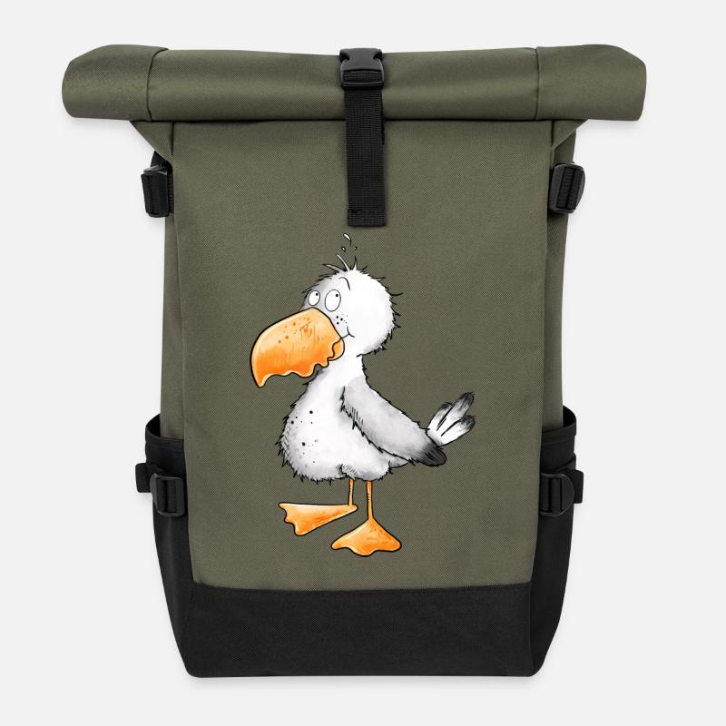 Drollige Möwe I Nordsee Urlaub - Rolltop Rucksack - Olive/Schwarz