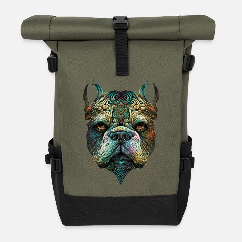 Holly Bulldog! - Roll Top Backpack - olive/black