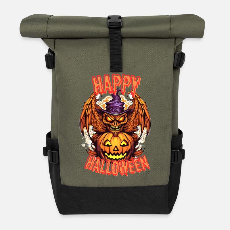 Joyeux halloween - Sac à dos roll top - olive/noir