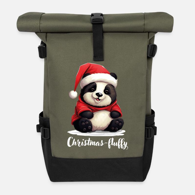 Weihnachten, Pandabär, Panda Christmas-fluffy - Rolltop Rucksack - Olive/Schwarz