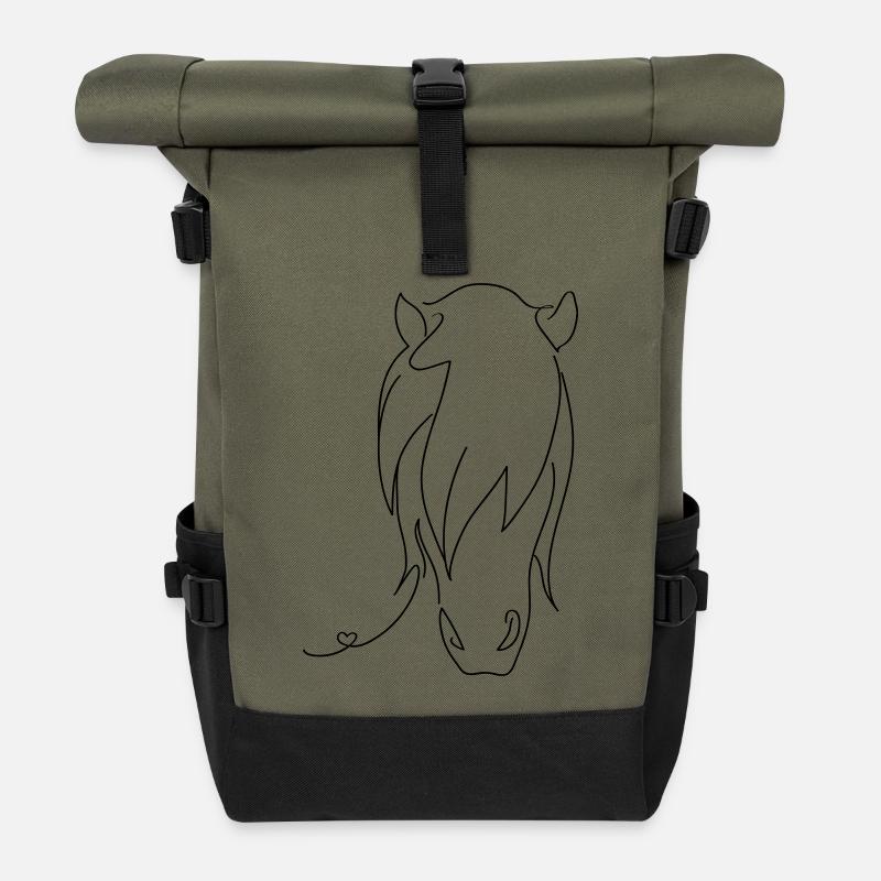 Pferd Silhouette - Rolltop Rucksack - Olive/Schwarz