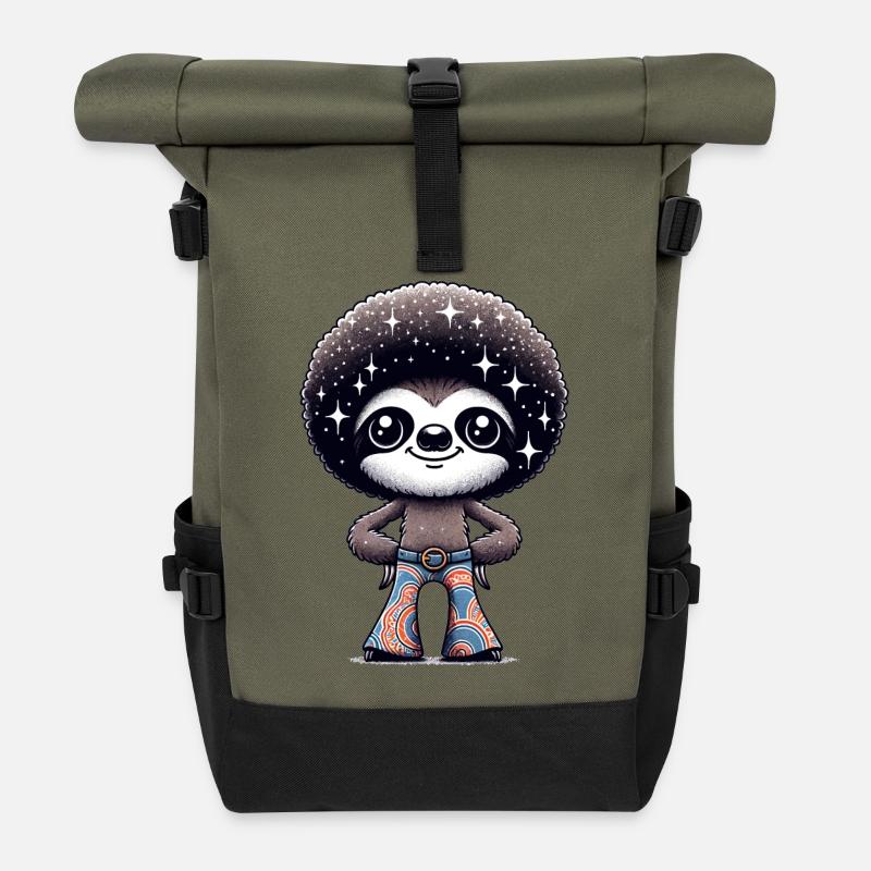 Disco Sloth: Starry Night Groover - Roll Top Backpack - olive/black