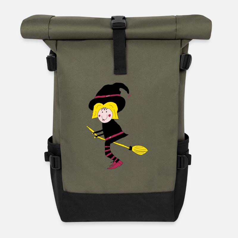 Hexe auf der Besen - Rolltop Rucksack - Olive/Schwarz