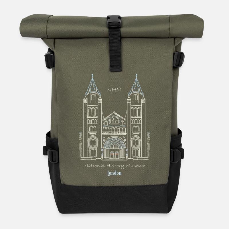 London, Naturkundemuseum NHM, Zeichnung, UK - Rolltop Rucksack - Olive/Schwarz