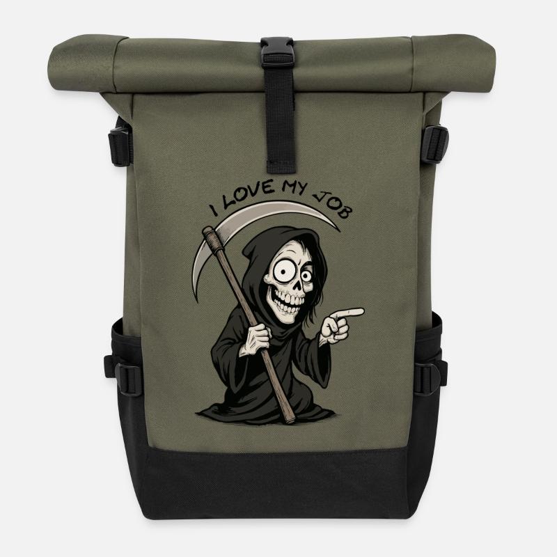 Grim Black Grim Reaper lächelt - Rolltop Rucksack - Olive/Schwarz