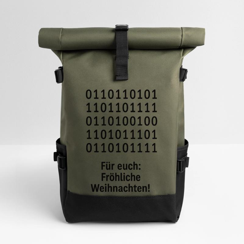 Christmas Code Binary Pattern Roll Top Backpack