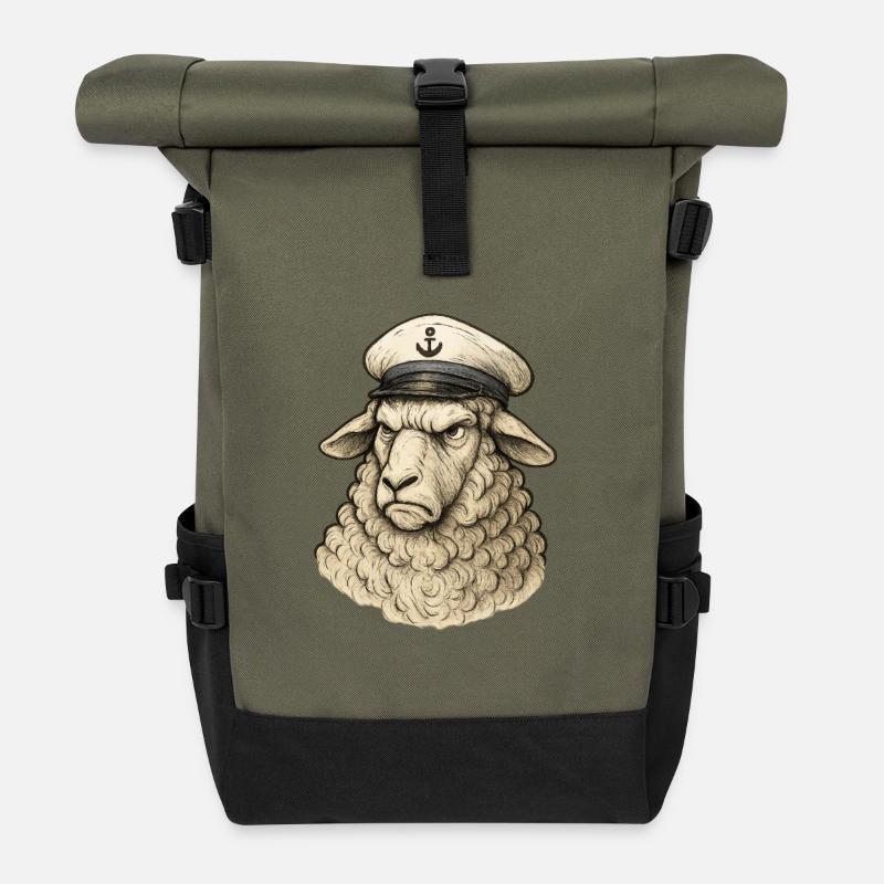 Sheep captain in anchor look - Roll Top Backpack - olive/black