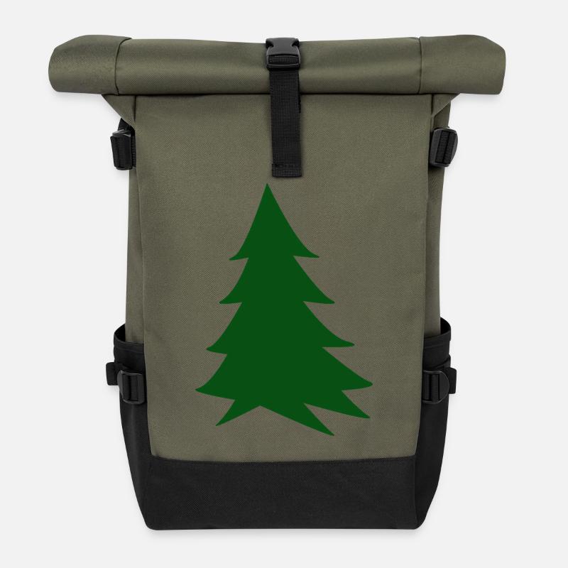 Deep green silhouette fir - Roll Top Backpack - olive/black