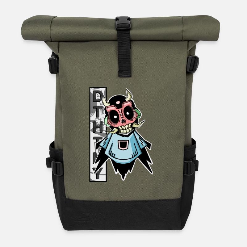 Little Demon with Wings - Roll Top Backpack - olive/black
