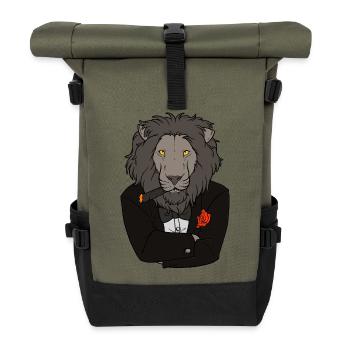 Löwe im Smoking mit Rose / Lustiges Design - Rolltop Rucksack - Olive/Schwarz - Vorne