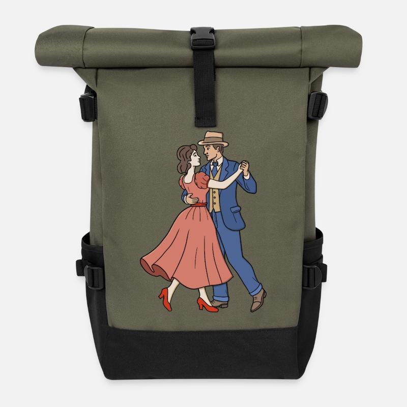 Vintage Romantic Couple Dancing Retro 1950s - Roll Top Backpack - olive/black