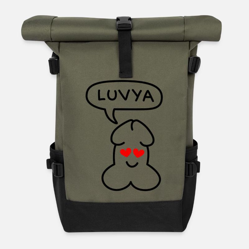 lustiges Junior-Luvya-Emoticon - Rolltop Rucksack - Olive/Schwarz