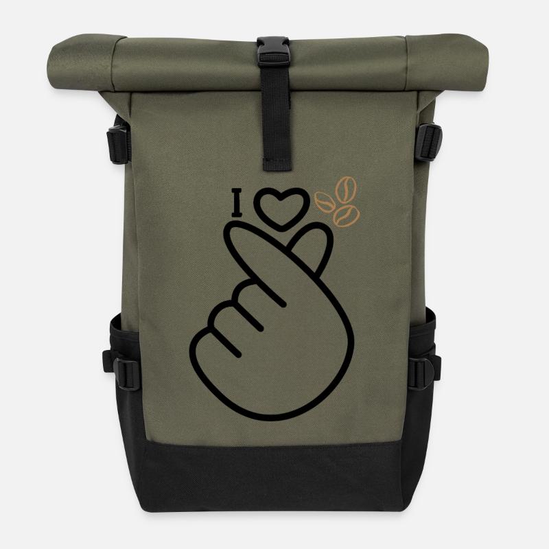 Love coffee - Roll Top Backpack - olive/black