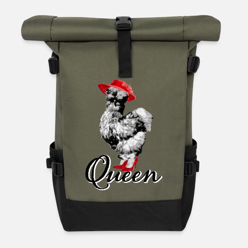 Chicken Fans - Rooster - Rooster - Silk Chicken - Organic - Roll Top Backpack - olive/black