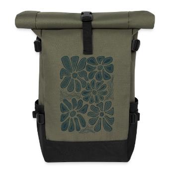 Doodle Daisy Bloom Floral Sketch - Roll Top Backpack - olive/black - Front