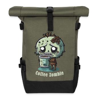 Kaffeemonster  - Koffein Zombie - Morgenmuffel - Rolltop Rucksack - Olive/Schwarz - Vorne