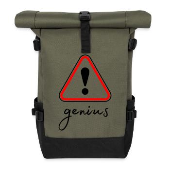 Minimalistisches rotes Dreieck - Rolltop Rucksack - Olive/Schwarz - Vorne