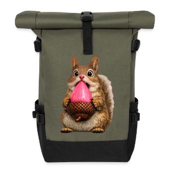 Süßes Eichhörnchen mit rosa Eichel - Rolltop Rucksack - Olive/Schwarz - Vorne