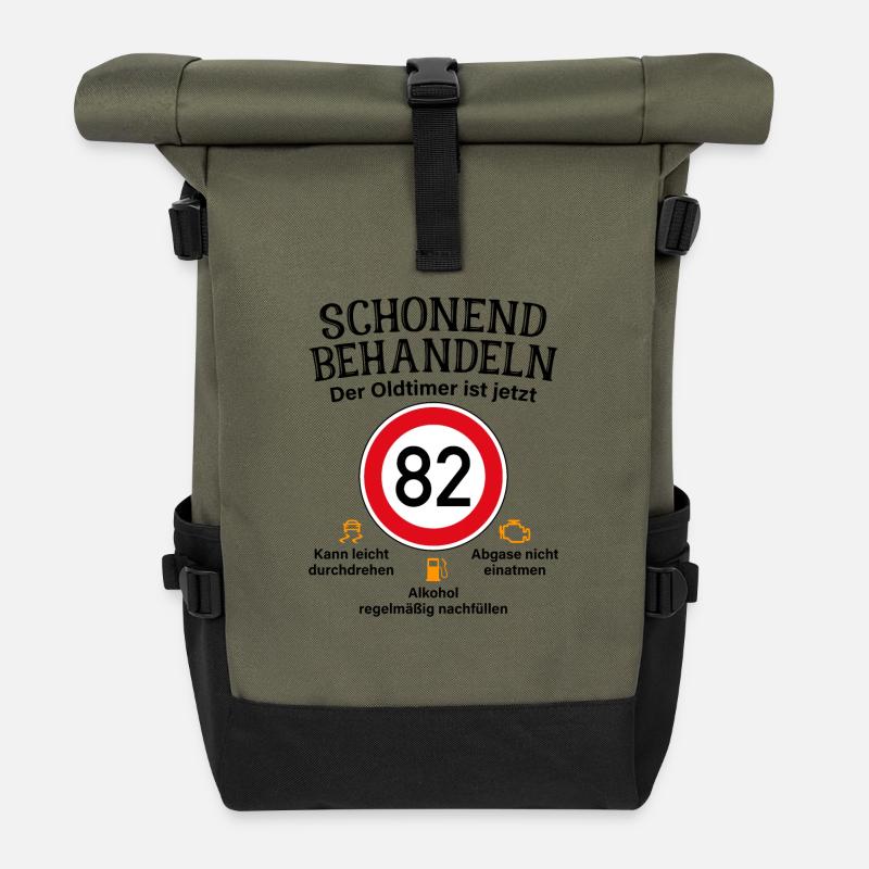 82. Geburtstag Schonend Behandeln Oldtimer Ist 82 - Rolltop Rucksack - Olive/Schwarz
