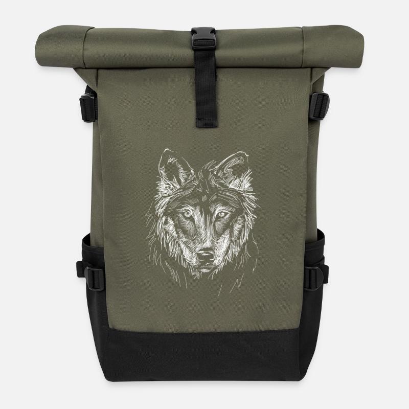 Tête de loup - Sac à dos roll top - olive/noir