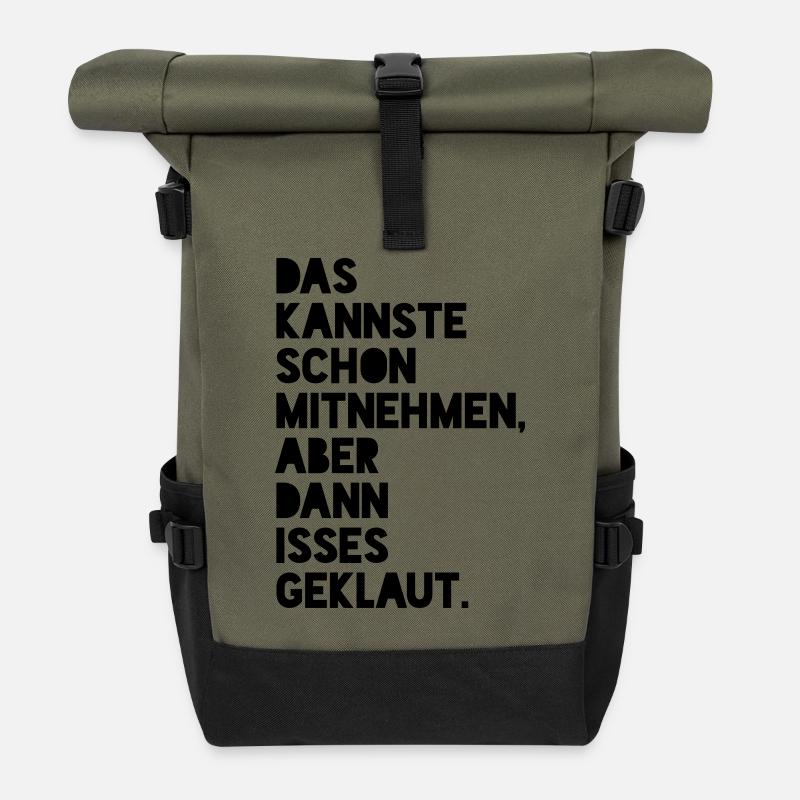 Geklaut (Spruch)_v2 - Rolltop Rucksack - Olive/Schwarz
