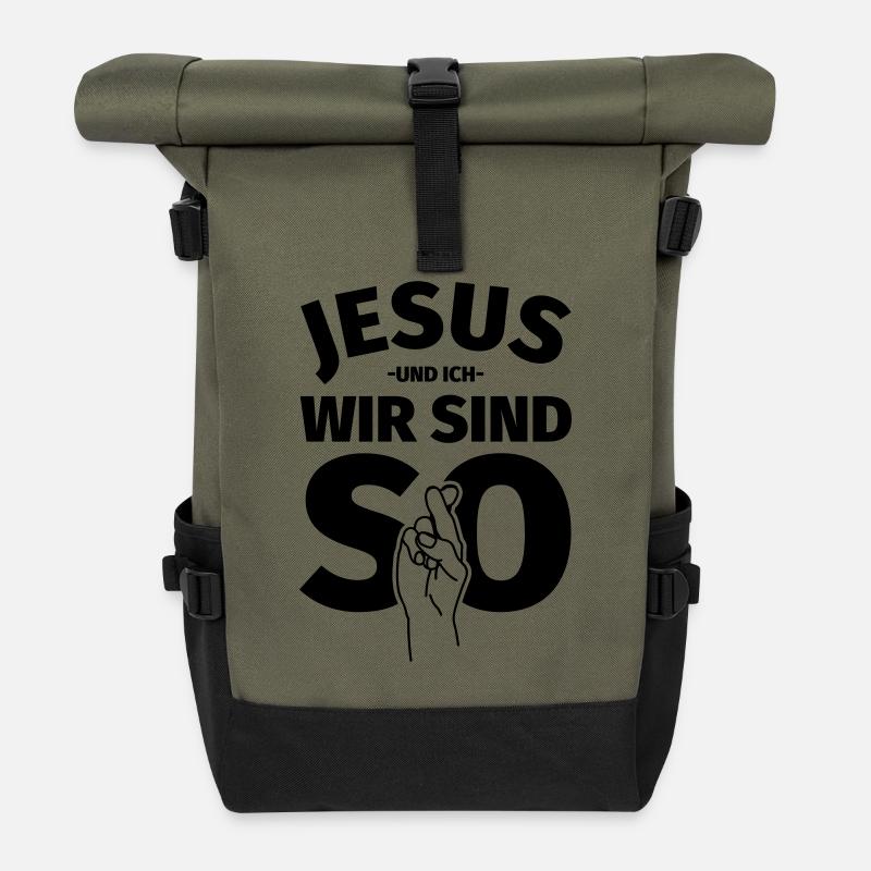 Jesus und ich - Rolltop Rucksack - Olive/Schwarz
