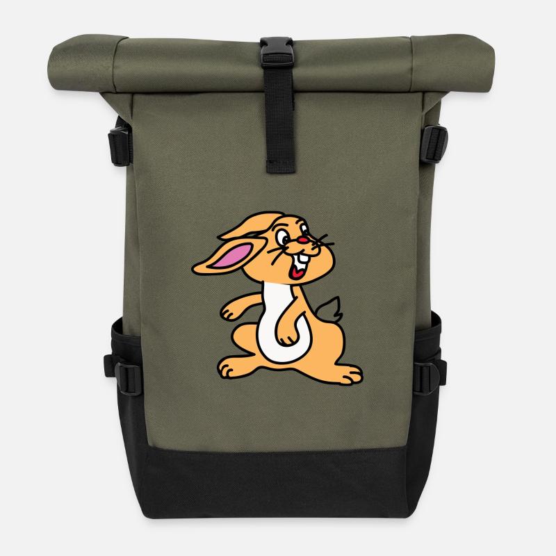 Hase Kaninchen Comic - Rolltop Rucksack - Olive/Schwarz