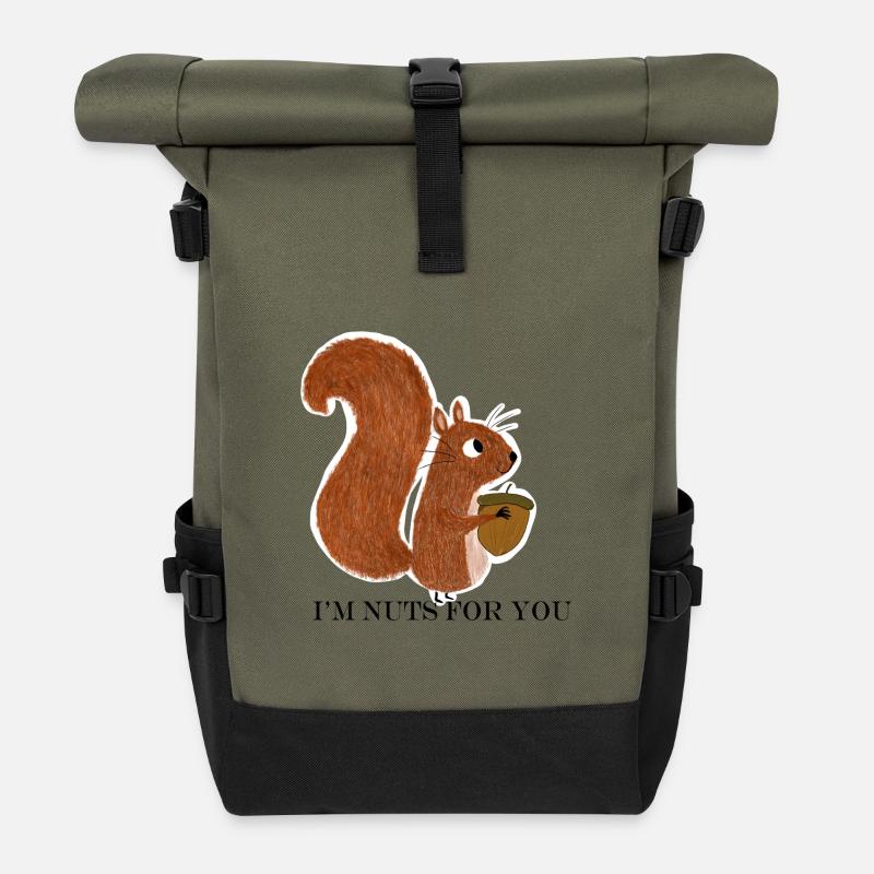 Squirrel with acorn - Roll Top Backpack - olive/black