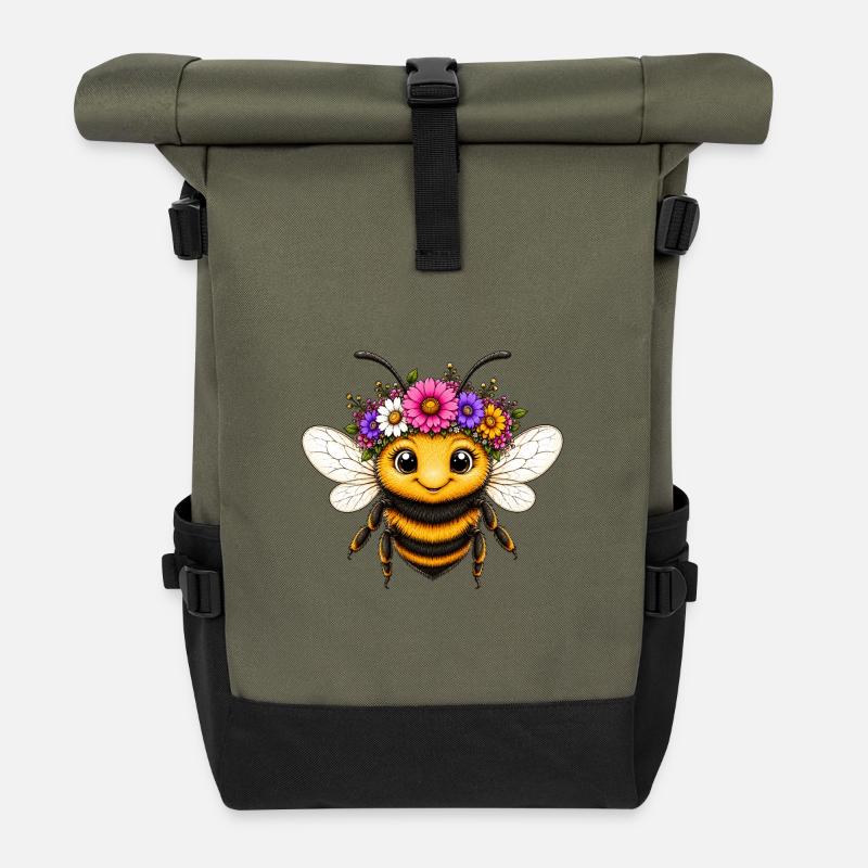 Wiesenbiene mit Blumenschmuck  - Rolltop Rucksack - Olive/Schwarz