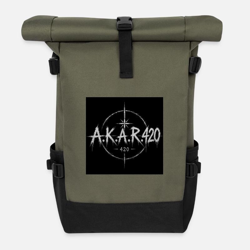 AKAR420 Grunge Emblem - Roll Top Backpack - olive/black