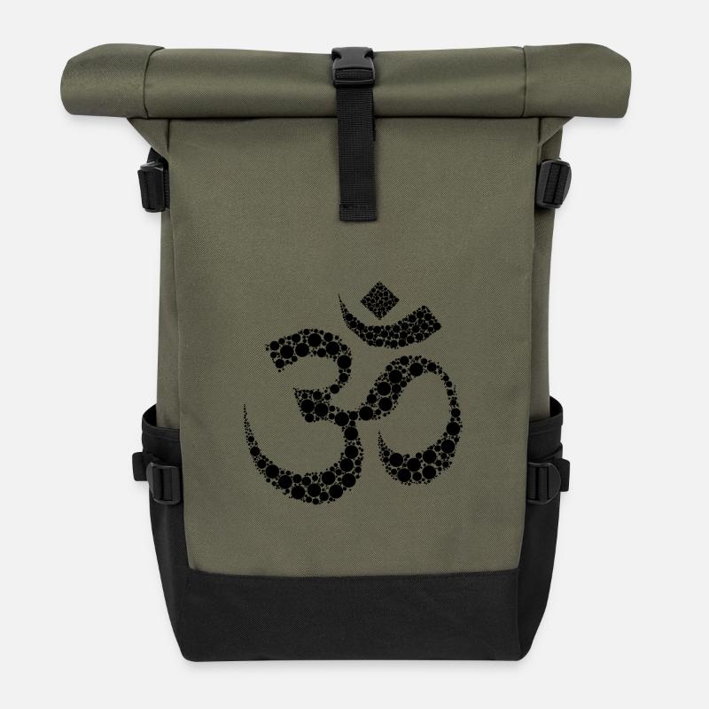 OM Yoga Zeichen - Rolltop Rucksack - Olive/Schwarz