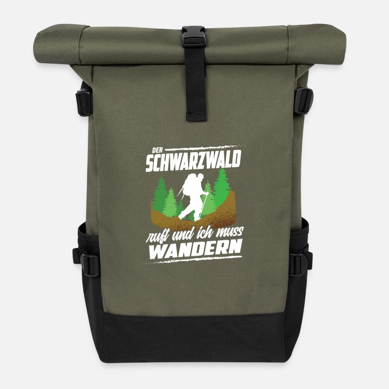 Der Schwarzwald ruft und ich muss Wandern - Rolltop Rucksack - Olive/Schwarz